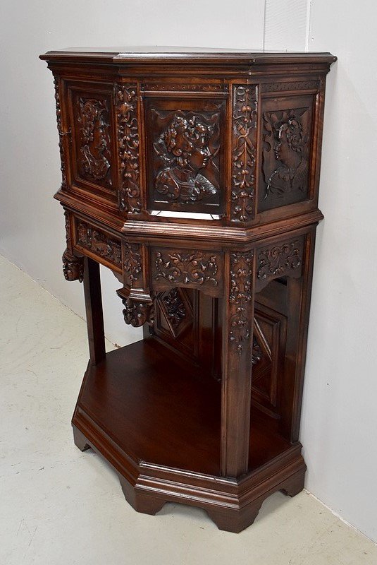  Solid walnut cabinet, Gothic taste - Renaissance - Late 19th century