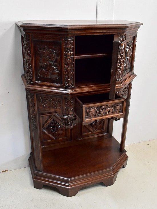  Solid walnut cabinet, Gothic taste - Renaissance - Late 19th century