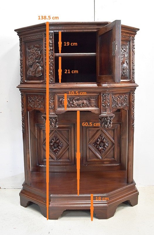  Solid walnut cabinet, Gothic taste - Renaissance - Late 19th century