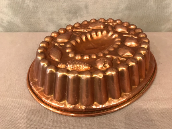 19th century copper cake mold with fruit design