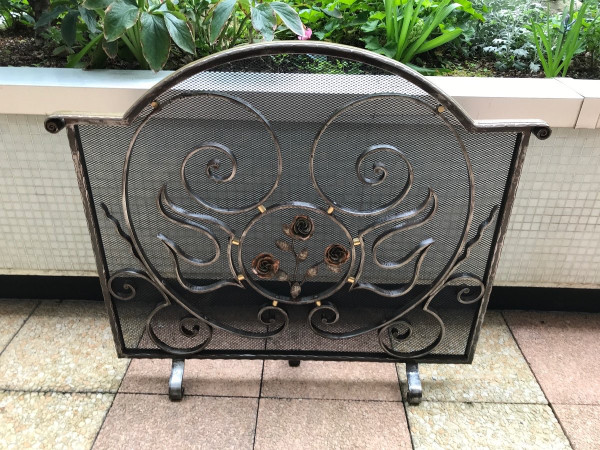 Beautiful large antique wrought iron fireplace screen circa 1900