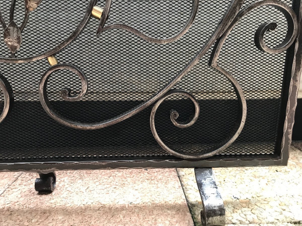 Beautiful large antique wrought iron fireplace screen circa 1900