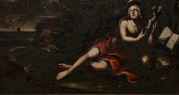 Oil on slate Mary Magdalene 18th century period