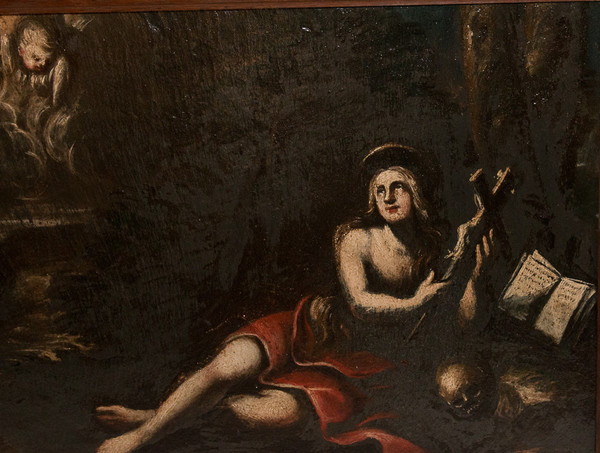 Oil on slate Mary Magdalene 18th century period