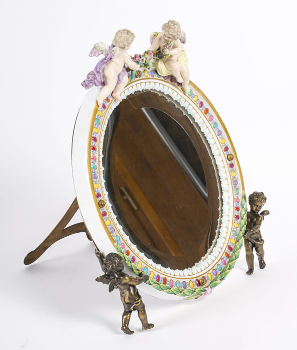 Late 19th Century Porcelain And Bronze Table Mirror