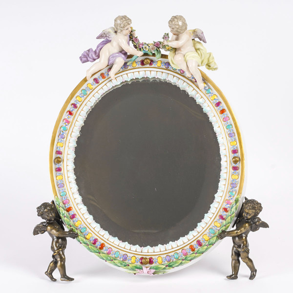 Late 19th Century Porcelain And Bronze Table Mirror