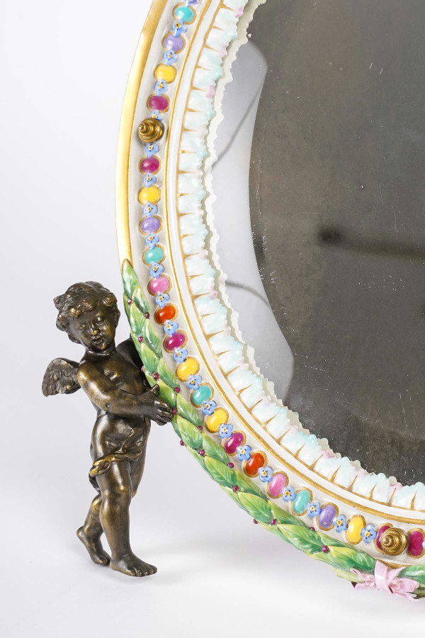 Late 19th Century Porcelain And Bronze Table Mirror