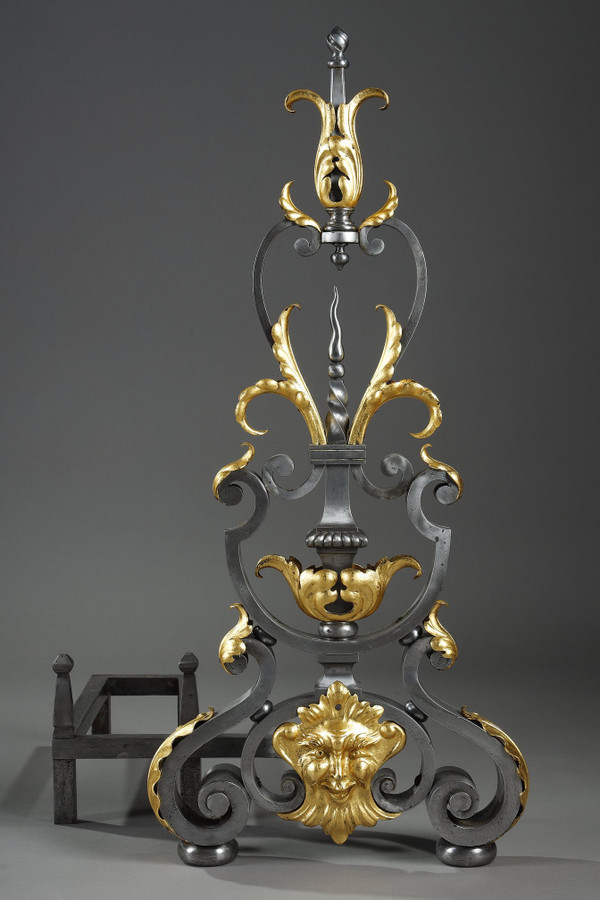 PAIR OF WROUGHT IRON LANDIERS (ANDIRONS), LATE 19TH CENTURY