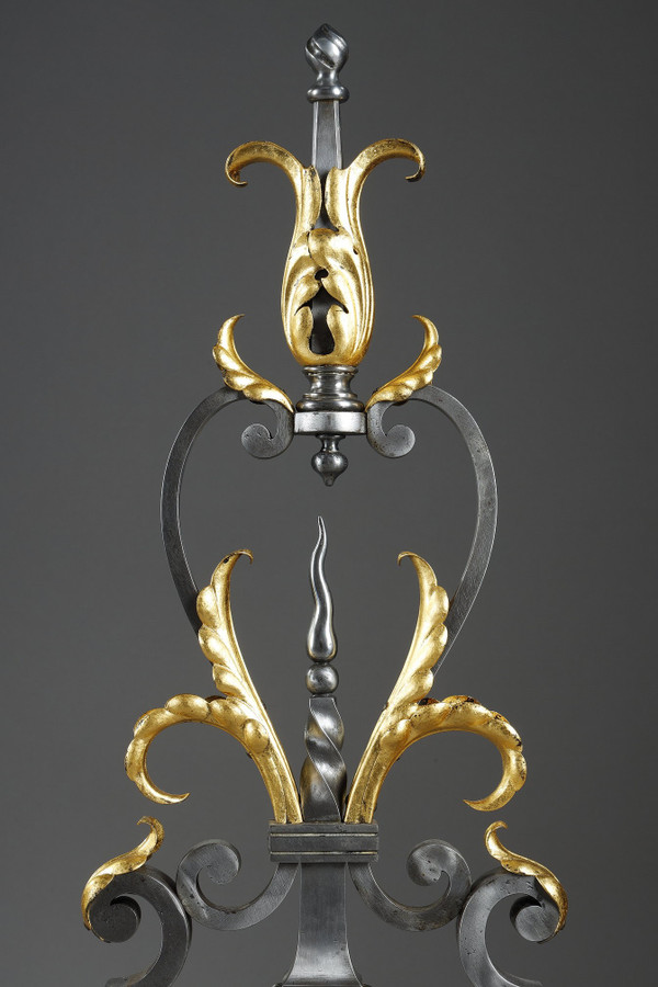 PAIR OF WROUGHT IRON LANDIERS (ANDIRONS), LATE 19TH CENTURY