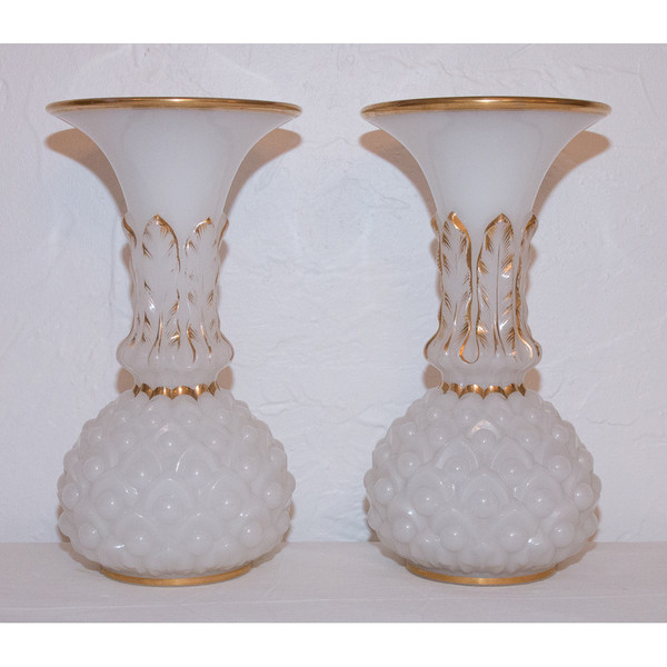 Pair of Baccarat Opaline Vases Circa 1850