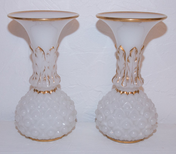 Pair of Baccarat Opaline Vases Circa 1850