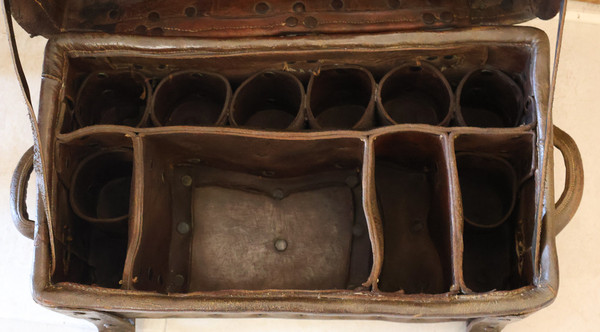 17th century leather travel trunk