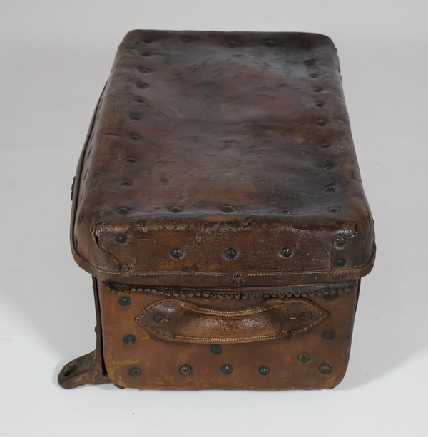 17th century leather travel trunk