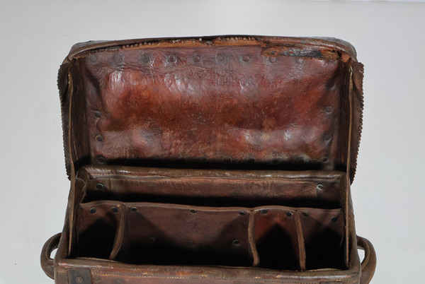 17th century leather travel trunk