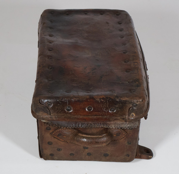 17th century leather travel trunk