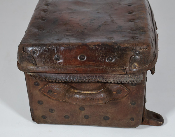 17th century leather travel trunk