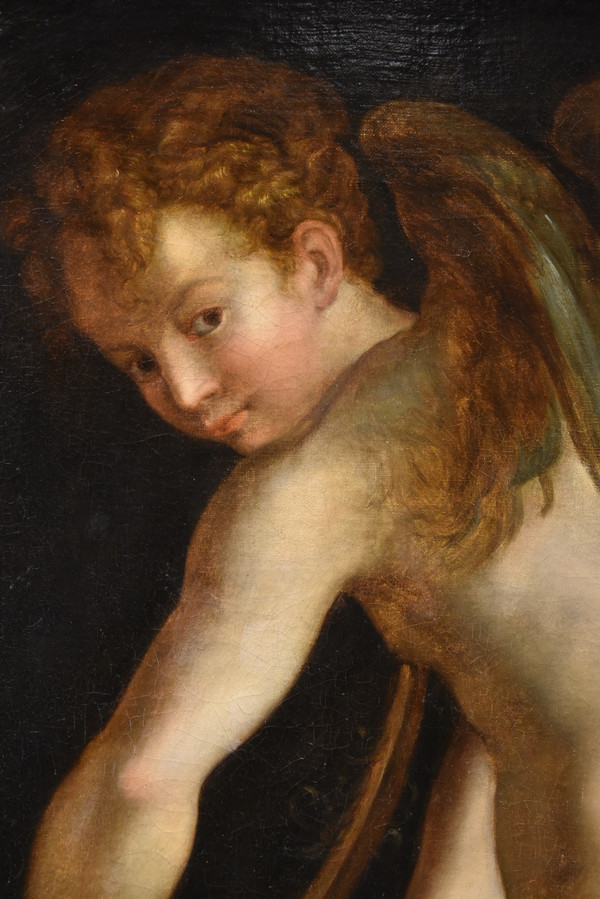 Amor bei der Herstellung seines Bogens, Francesco Mazzola, Il Parmigianino (Parma, 1503 - 1540) Follower von