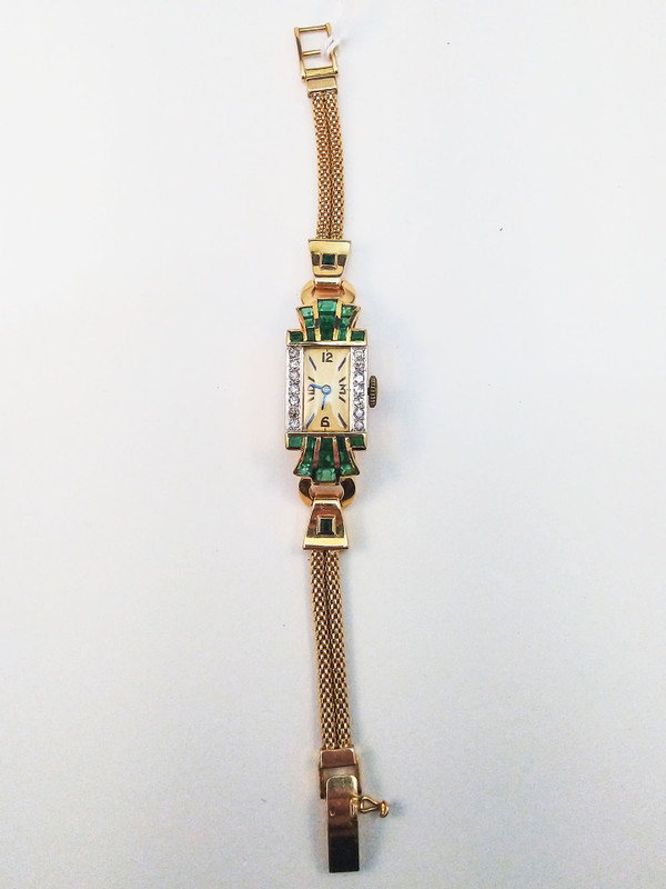 Art-Deco-Uhr, Diamanten, Gold, Smaragde