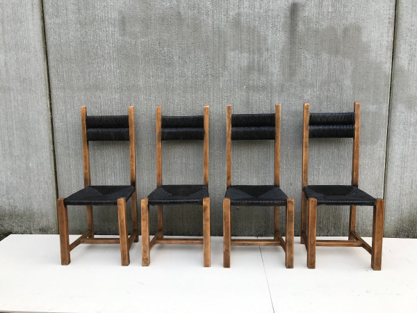 Set of 4 straw chairs, circa 1960