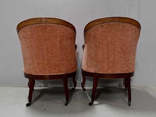  Pair of Bergères in solid Blond Mahogany, Napoleon III period - 1850