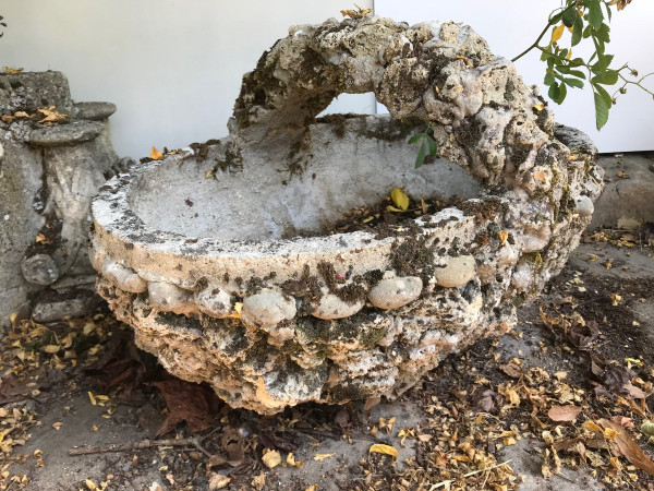 Cement basket planter, circa 1950.