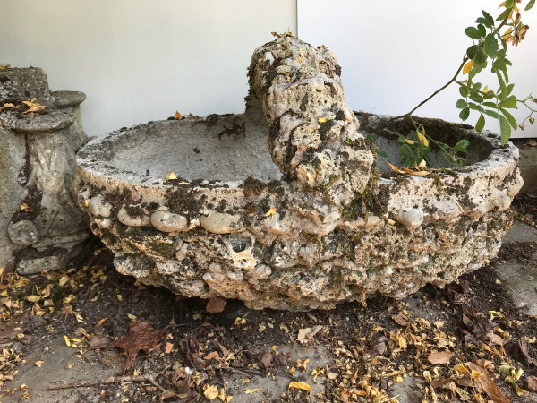 Cement basket planter, circa 1950.