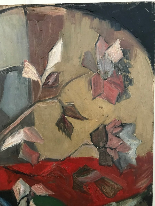 Bouquet of flowers, Oil on canvas, Mid-20th Century.