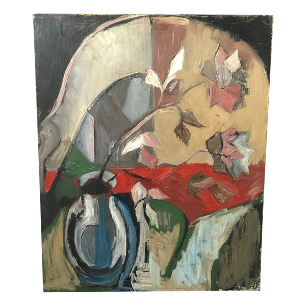 Bouquet of flowers, Oil on canvas, Mid-20th Century.