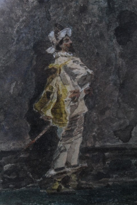 Antico Dipinto Acquarello Filippo Carcano (Milano 1840 – 1914 ) XIX sec mis 36 x 25 Plebe e nobiltà