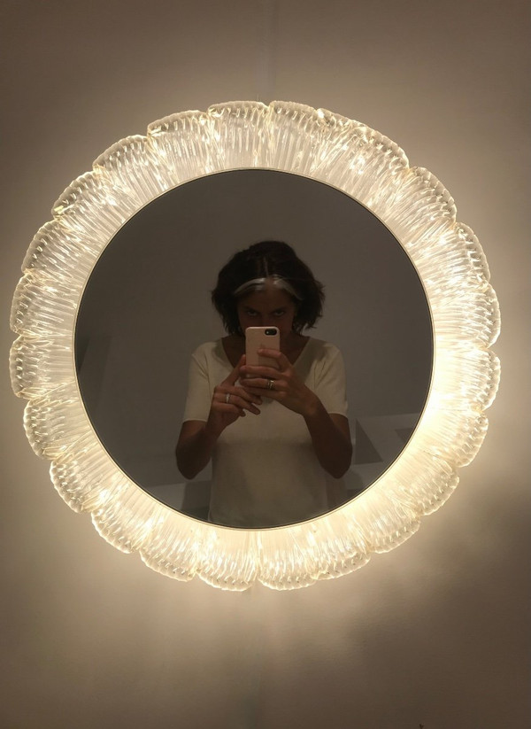 Luminous round mirror from the 70s.