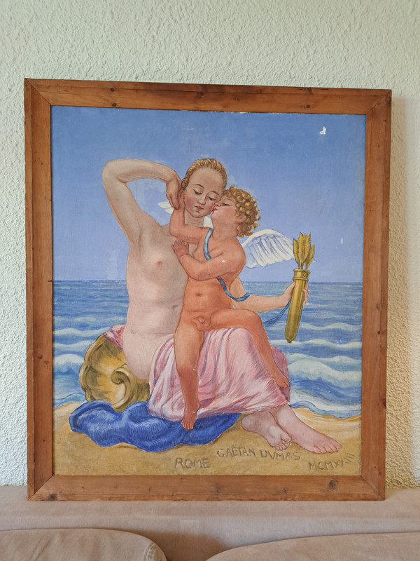 Gaëtan Dumas, Venus And Cupid, Tempera On Canvas, Early 20th Century.