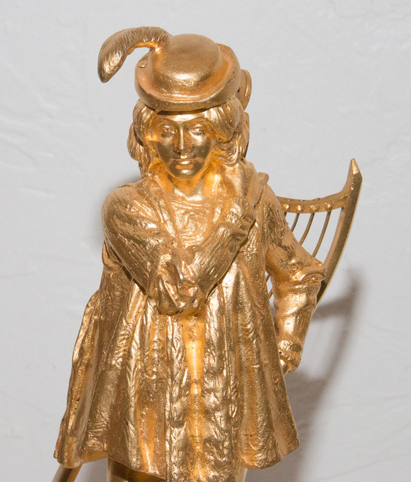 Minstrel In Gilt Bronze E Frémiet 1824-1910