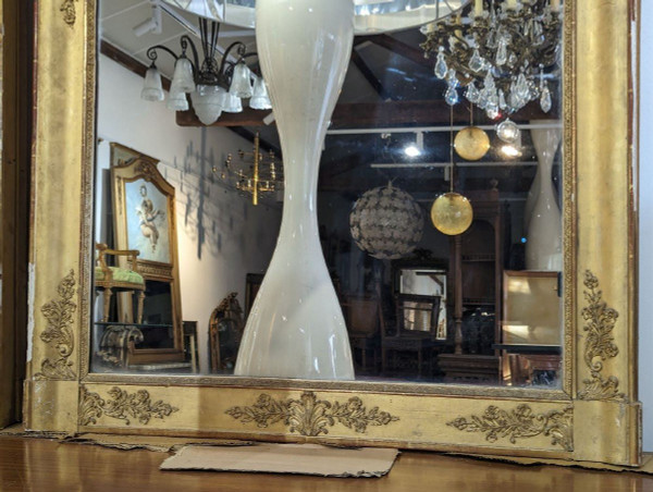 Large Restoration Mirror In Gilded Stucco With Gold Leaf