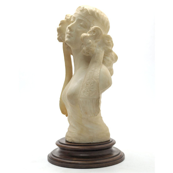 Bust Of Young Oriental Art Nouveau Woman In Alabaster Circa 1900