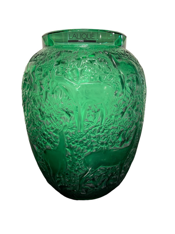 Lalique France - Art Deco Style Green Crystal Doe Vase