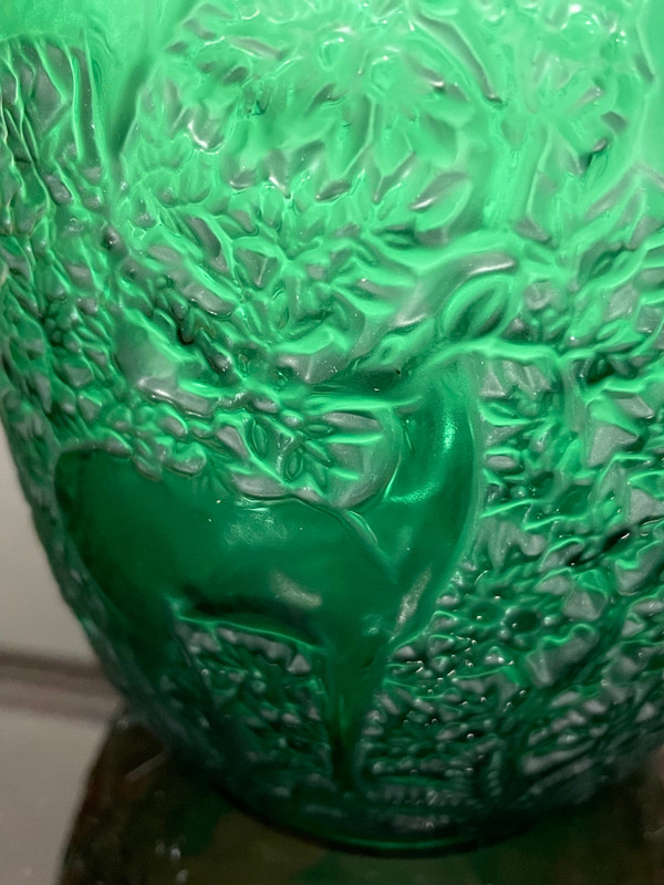 Lalique France - Art Deco Style Green Crystal Doe Vase