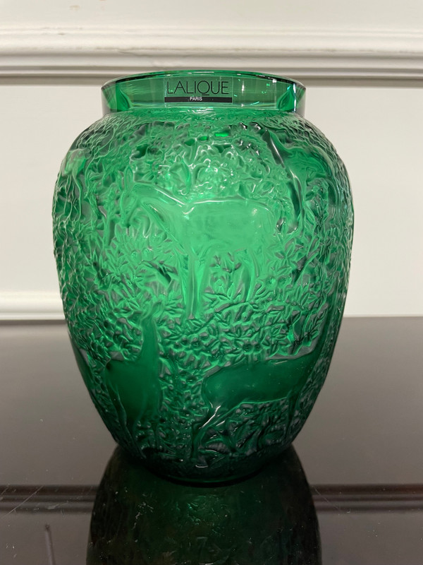 Lalique France - Art Deco Style Green Crystal Doe Vase