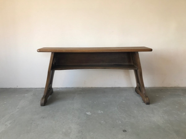 Art and Crafts style organ bench in solid oak.