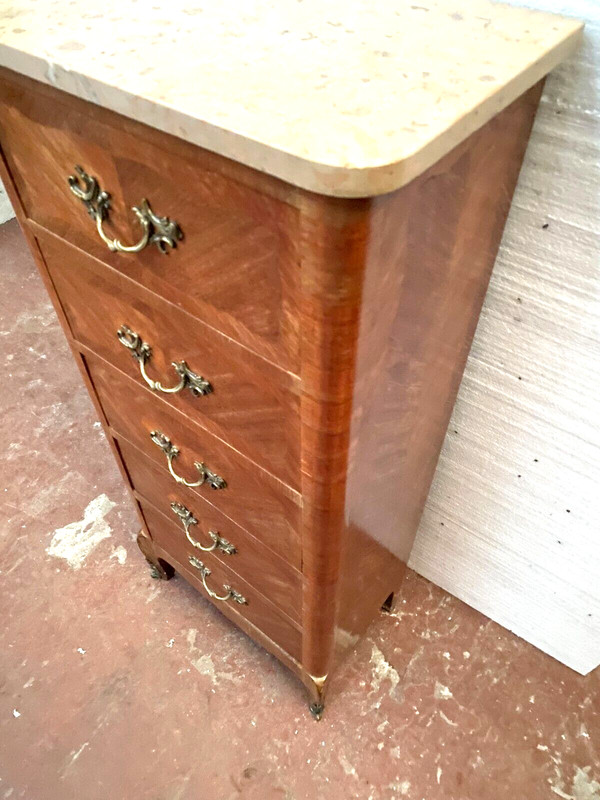 Louis XV style chiffonier in inlaid wood 20th century