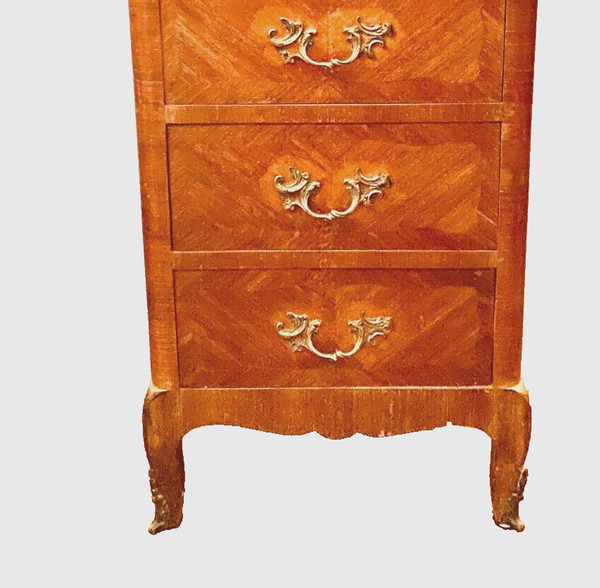 Louis XV style chiffonier in inlaid wood 20th century