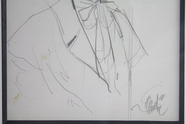 Drawing "Portrait of a man in a top hat" Jean-Baptiste Valadié (born in 1933)