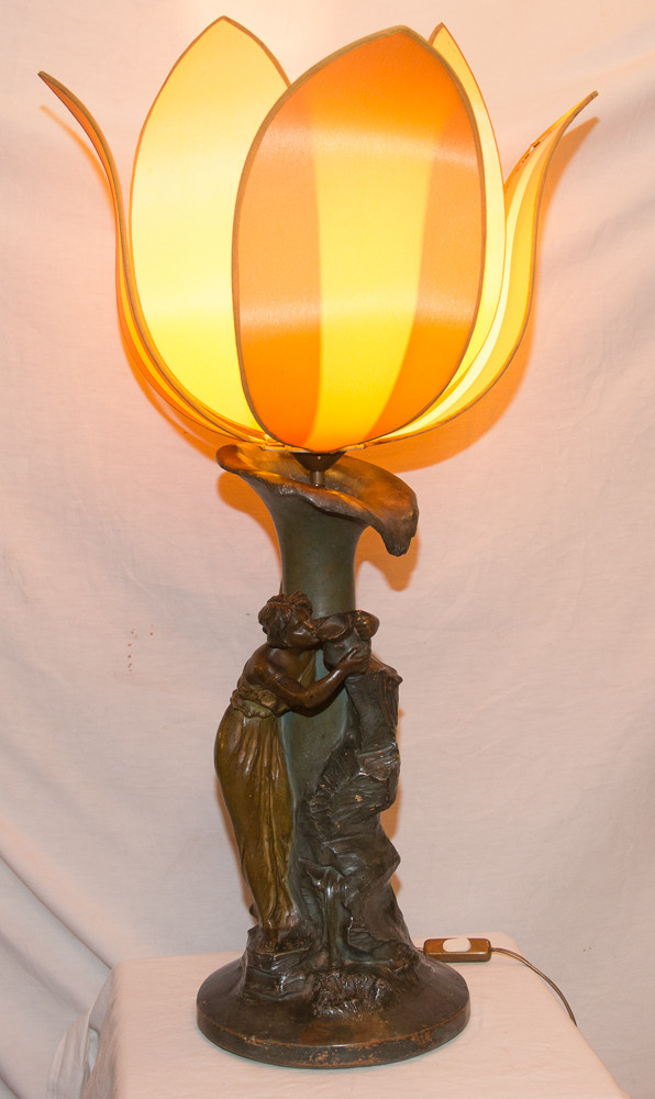 Large Art Nouveau terracotta lamp signed R.AURILI