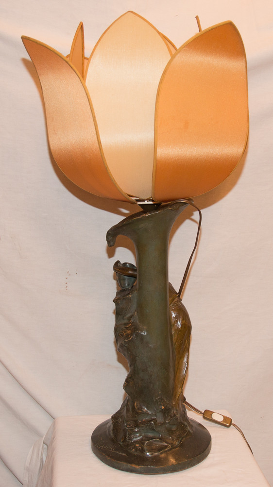 Large Art Nouveau terracotta lamp signed R.AURILI