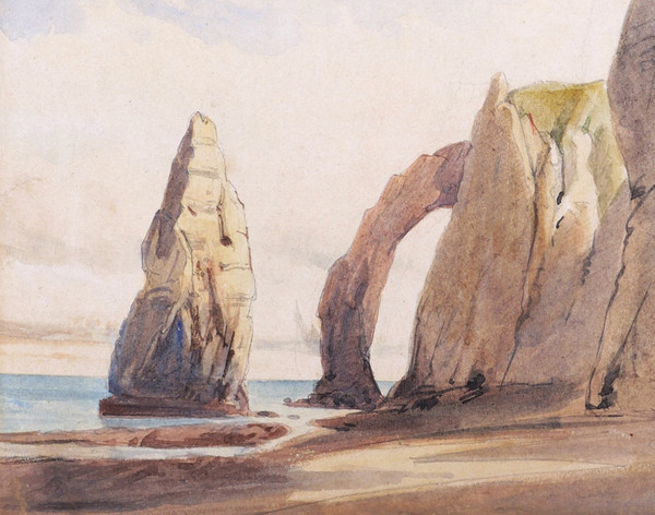 École FRANÇAISE en 1881 Les falaises à Étretat : l'Aiguille Creuse et la Porte d'Aval