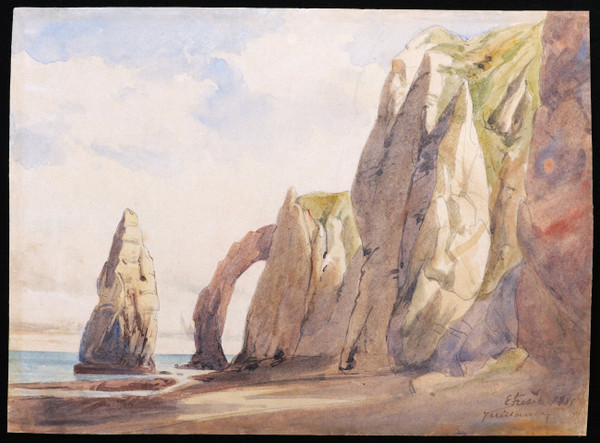 École FRANÇAISE en 1881 Les falaises à Étretat : l'Aiguille Creuse et la Porte d'Aval