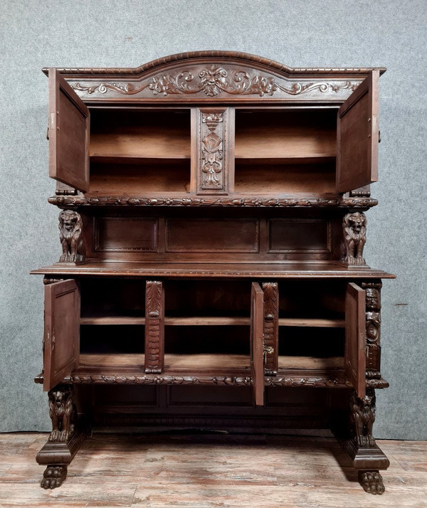 Renaissance style two-body buffet in solid walnut circa 1850