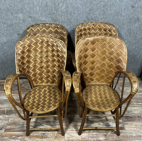 Secondo "Le Corbusier" intorno al 1960: serie di 4 poltrone in rattan