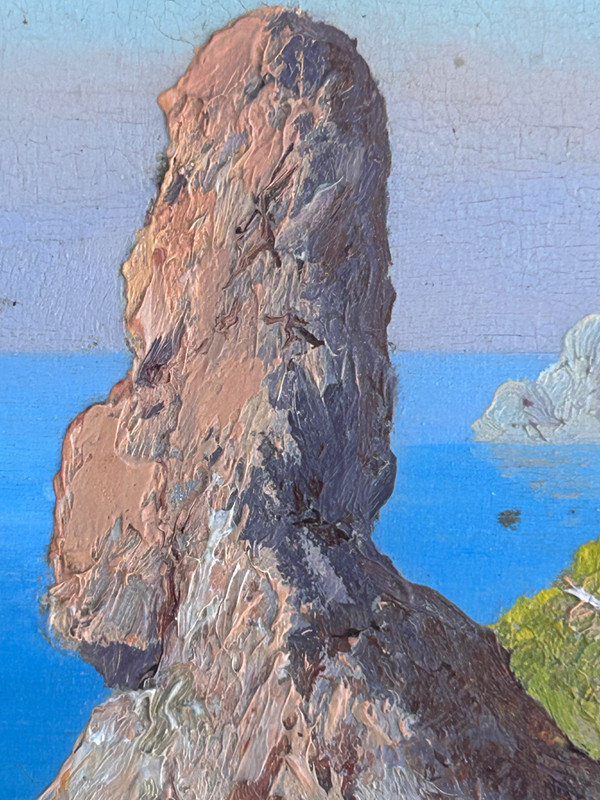 Andréa Cherubini (Born In 1833) View Of Capri - Small Painting On Panel