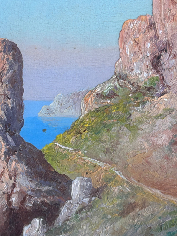 Andréa Cherubini (Born In 1833) View Of Capri - Small Painting On Panel