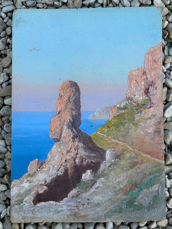 Andréa Cherubini (Born In 1833) View Of Capri - Small Painting On Panel